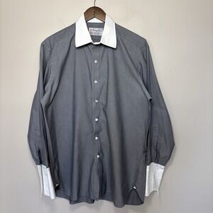Turnbull & Asser Dress Shirt Sz 16.5-42 Gray White Contrast French Cuff